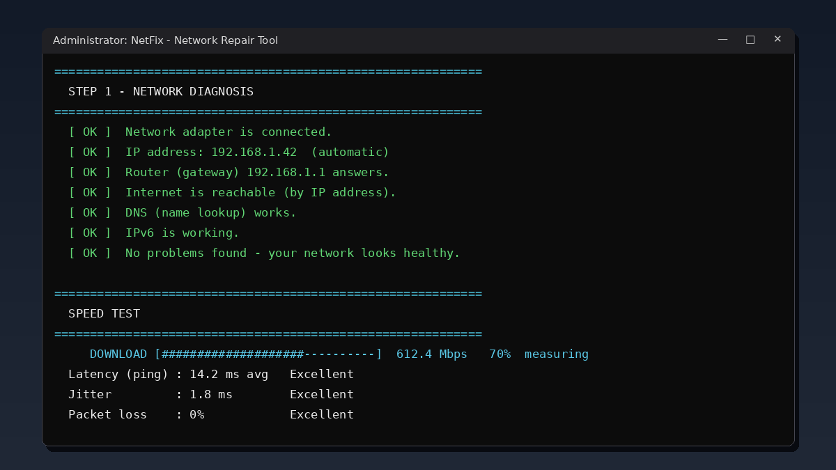 NetFix – Network repair and speed test tool
